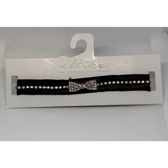 NEW ETTIKA ANTHROPOLOGY Black Satin Cubic Zirconia Bow Choker Necklace - Picture 1 of 2